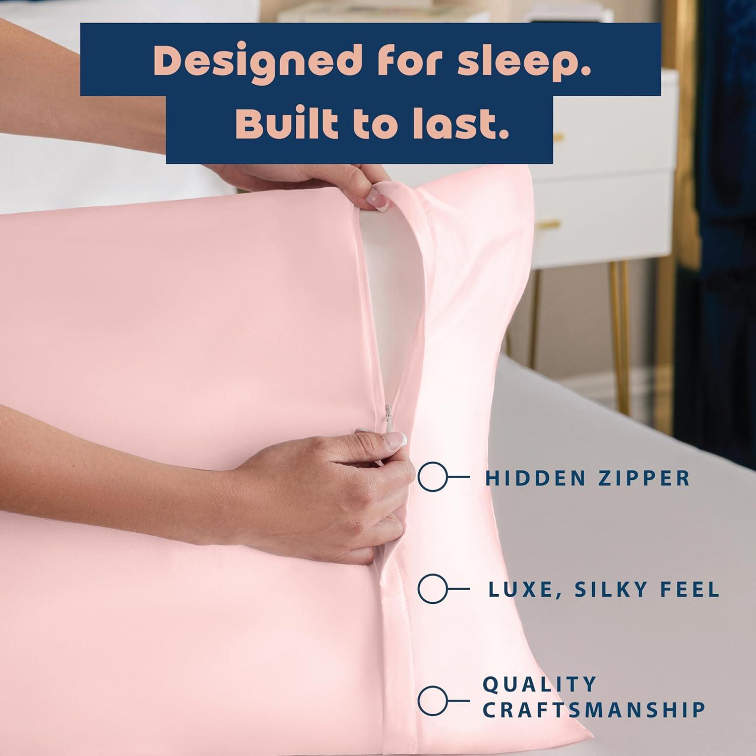 Shopbedding Satin Pillowcase for Hair and Skin - Standard Silk Satin Pillowcase with Zipper, Pink (Pillowcase Set of 2)