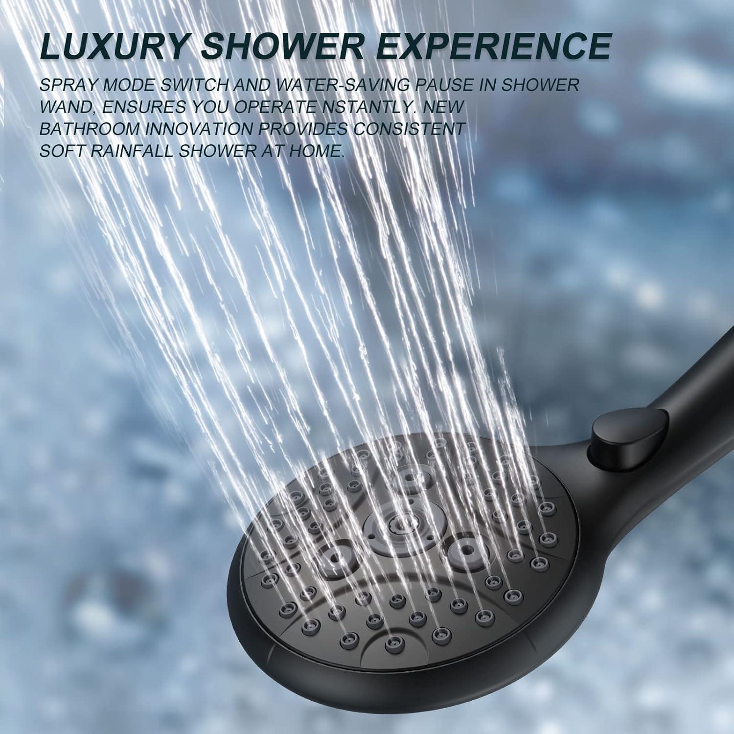 Matte Black 7-Setting Handheld Shower Head with Stainless Steel Hose