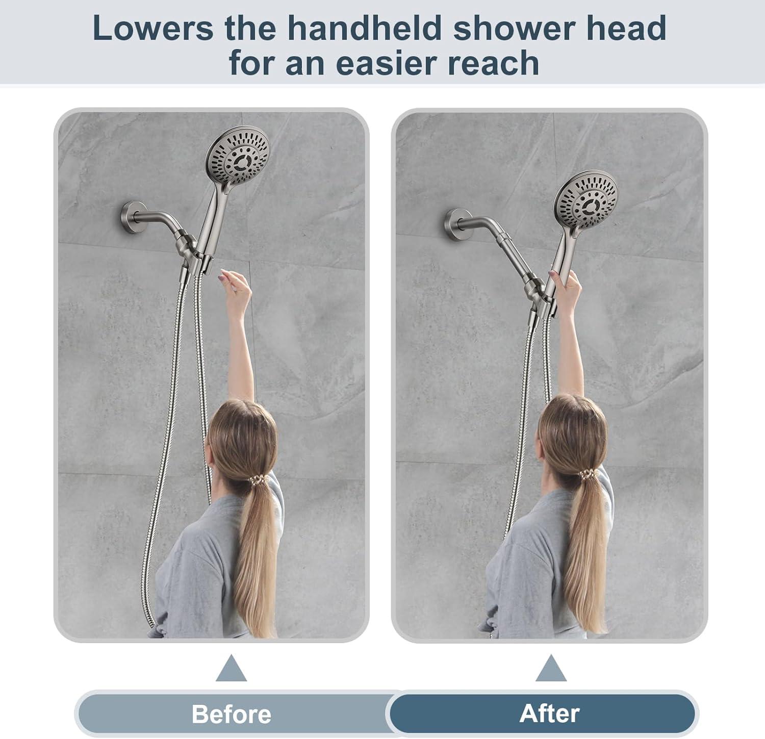 BRIGHT SHOWERS Shower Arm Extender for Rain and Handheld Shower Head, 4 Inch Shower Head Extension Arm, Shower Pipe Extension for Extending or Lowering Showerhead, Brushed Nickel