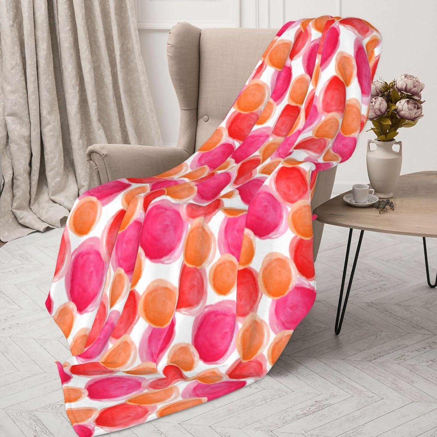 Pink Orange Fleece Throw Blanket Lightweight Soft Cozy Flannel Blankets for Girls Women for Couch Bed Sofa Travel Camping 50" x 60"