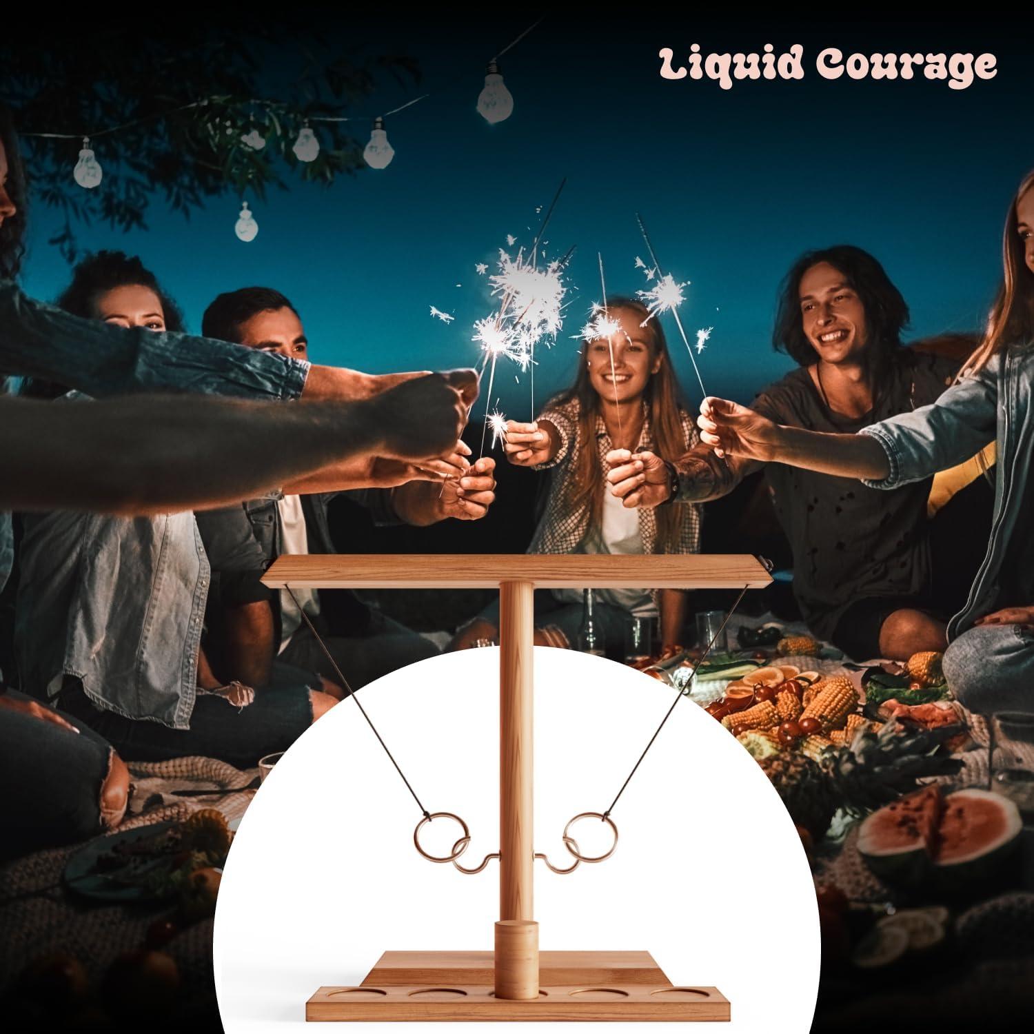 Large Wooden and Metal Ring Toss Game for Indoor and Outdoor Fun