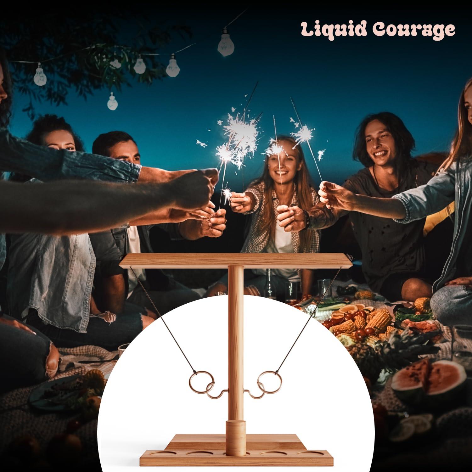 Large Wooden and Metal Ring Toss Game for Indoor and Outdoor Fun