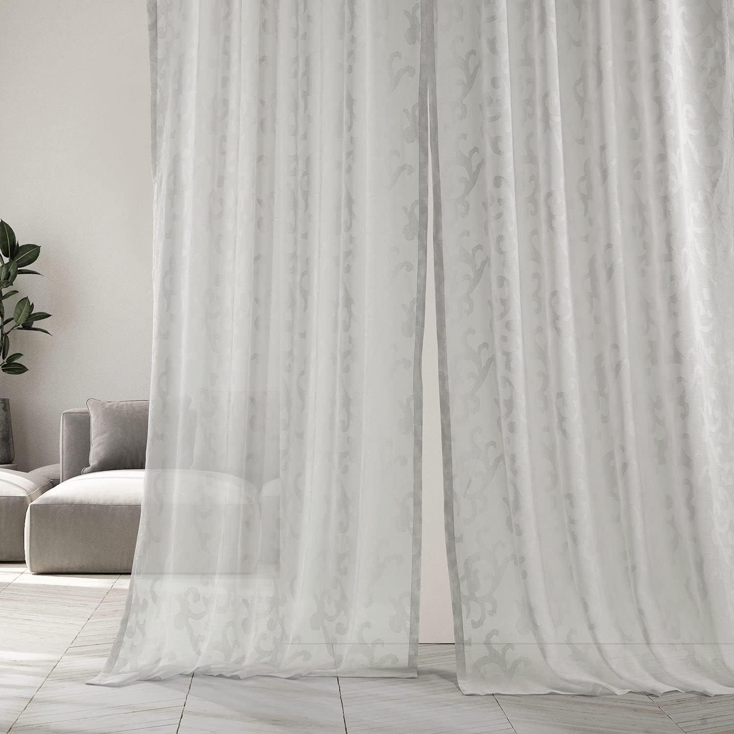 White Sheer Linen Patterned 50" x 84" Curtain Panel