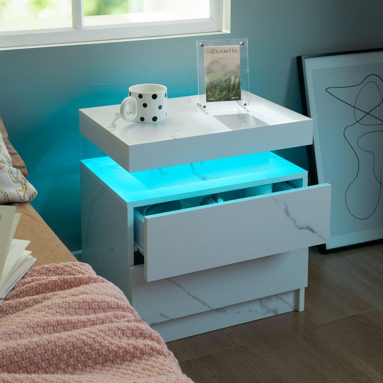 LED Nightstand with Drawers