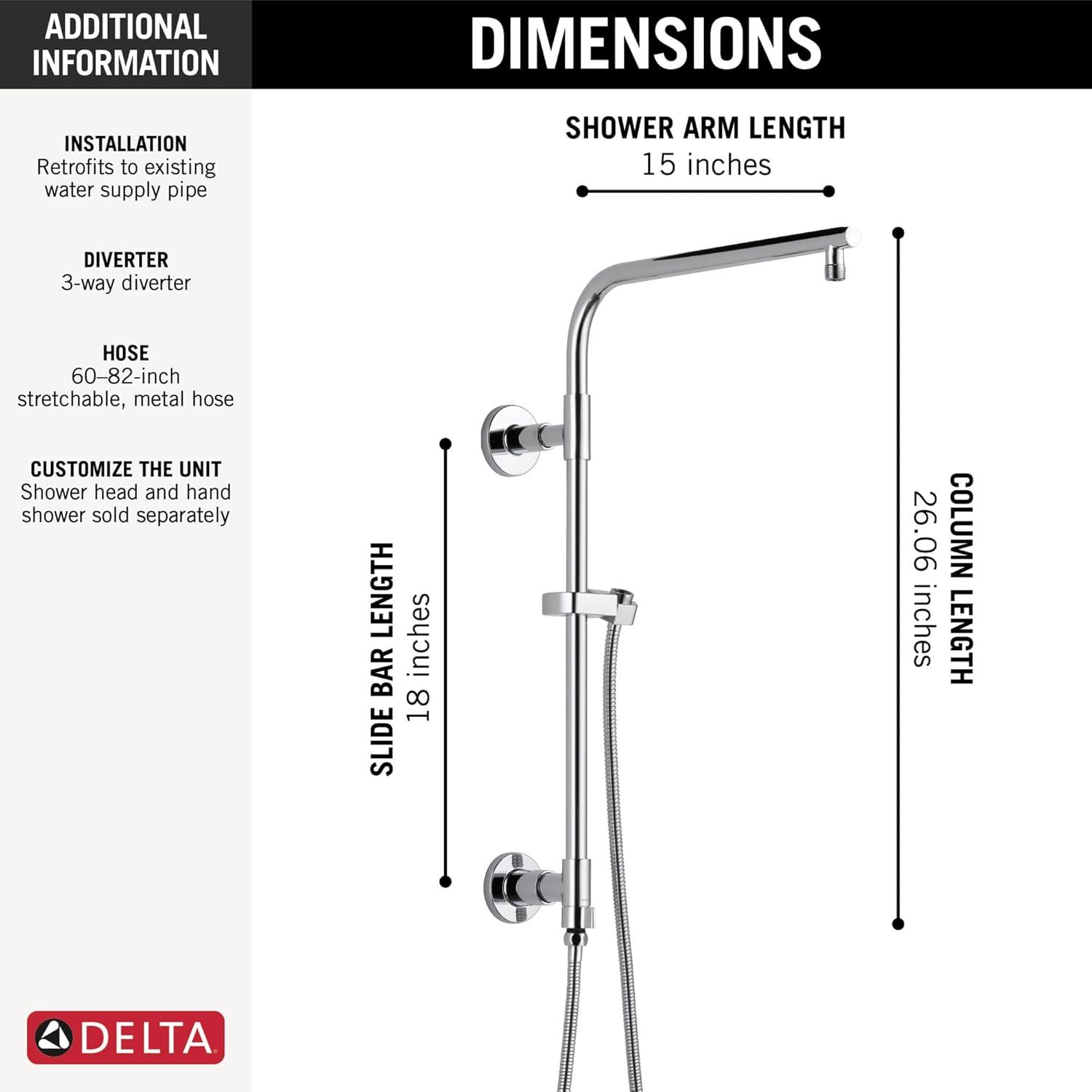 Chrome Modern Stainless Steel Shower Column with Diverter