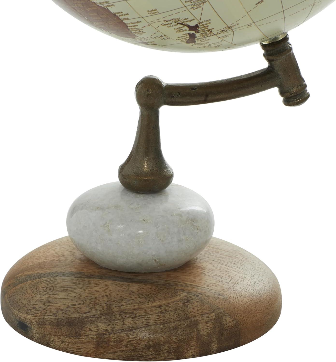 Cream and Gold Mango Wood Globe with Marble Base