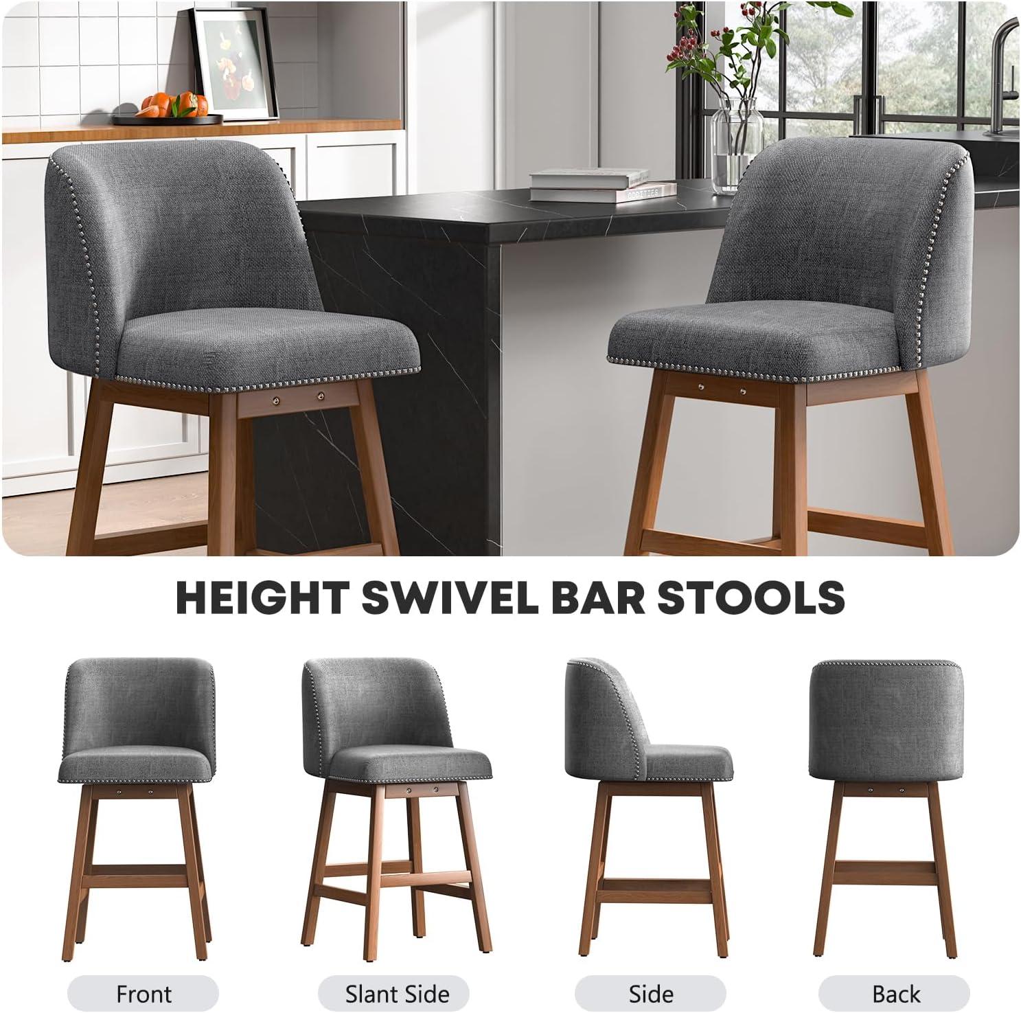 George Oliver Bar Stools Set of 2 Counter Height Chairs with Footrest for Kitchen, Dining Room And 360 Degree Solid Wood Legs Swivel Bar Stools Set of 2(Linen)