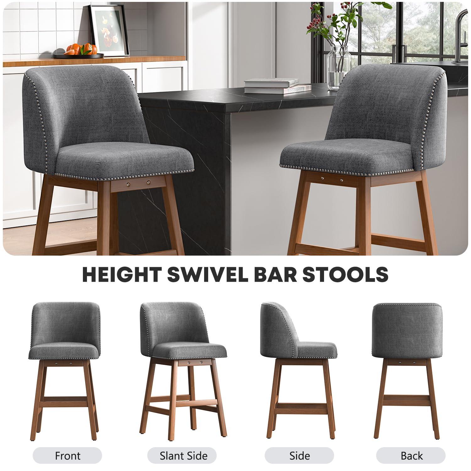 George Oliver Bar Stools Set of 2 Counter Height Chairs with Footrest for Kitchen, Dining Room And 360 Degree Solid Wood Legs Swivel Bar Stools Set of 2(Linen)