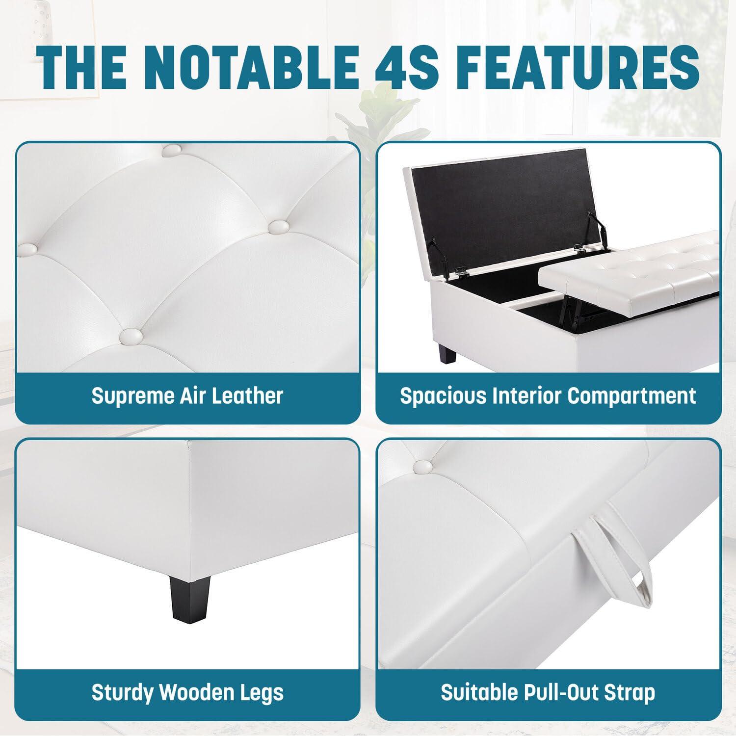 Ciara White Tufted Leather Lift-Top Storage Ottoman