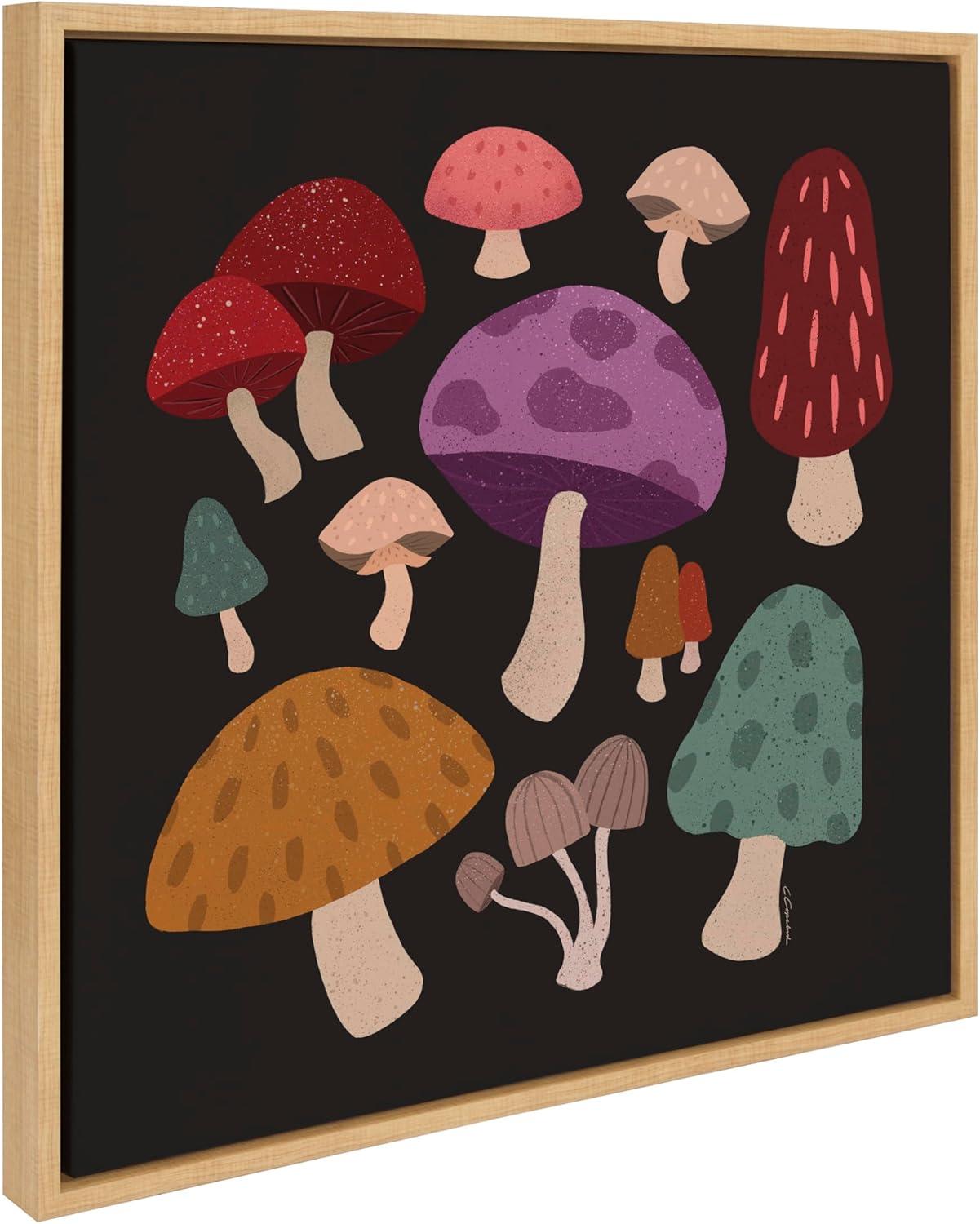 Kate & Laurel All Things Decor 22"x22" Sylvie Forest Mushrooms Dark Framed Canvas Wall Art by Carey Copeland: Enchanted Decor