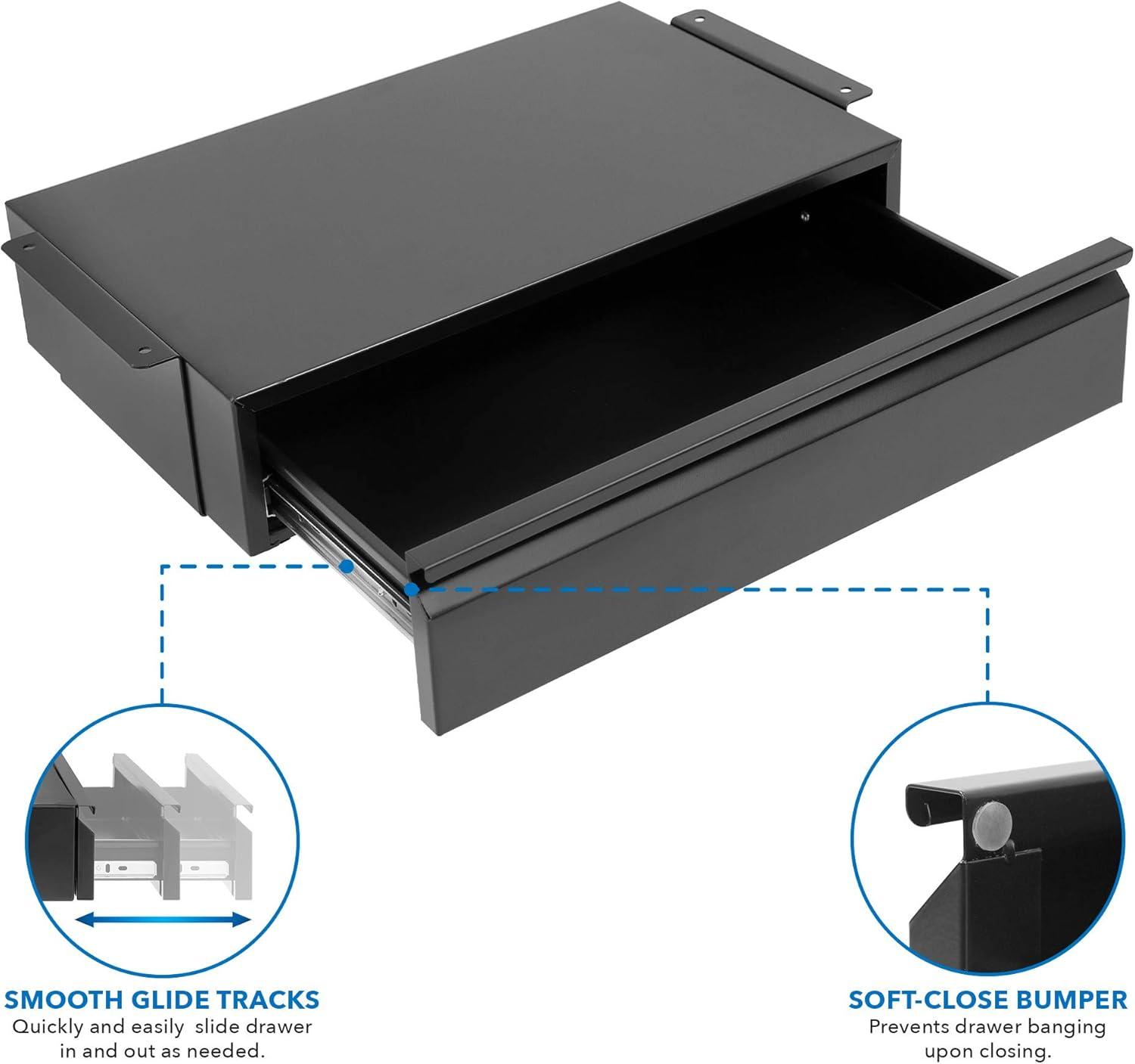 Mount-It! Under Desk Pull-Out Drawer Kit With Smooth Sliding Track | Office Storage Organizer | Mounts To Desktops Tables And Workbenches Over 0.71 Inches Thick | Matte Black