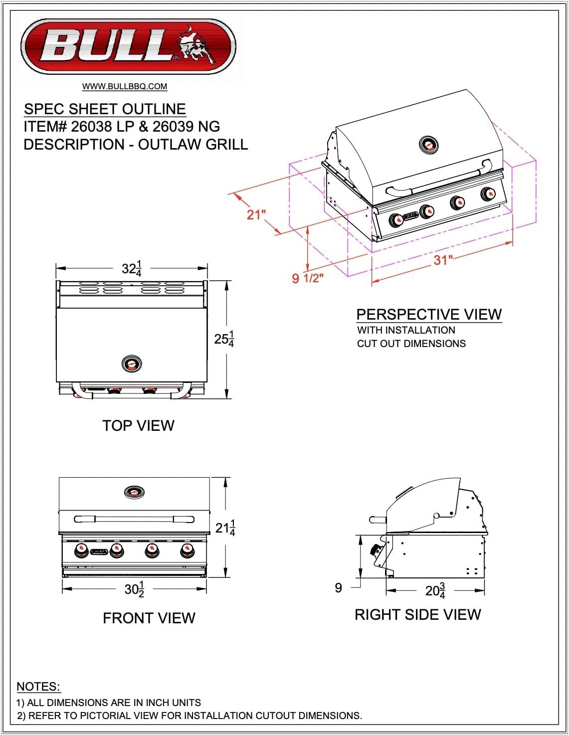 Bull Outlaw 4-Burner Built-In Convertible Gas Grill