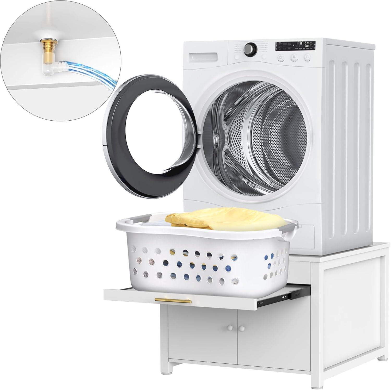 Washer Dryer Laundry Pedestal 29" Universal Fit Anti-Vibration Stand with Built-in Drain Pan + Hose