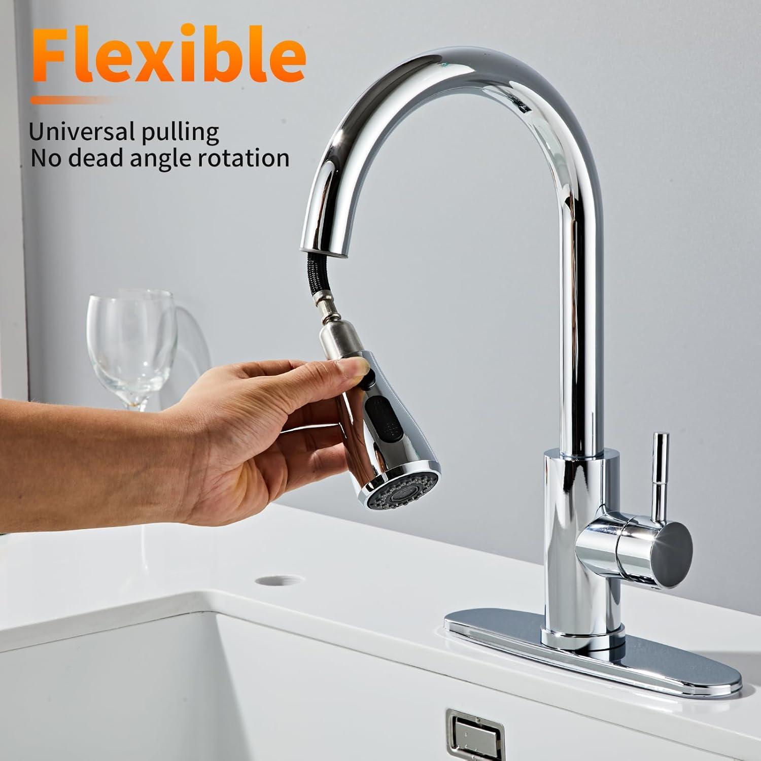 GAGALIFE Single Handle Pull Down Sprayer Kitchen Faucet High Arc Stainless Steel Faucet with 3-Function Sprayer JJL-CL-PT-SDP-C