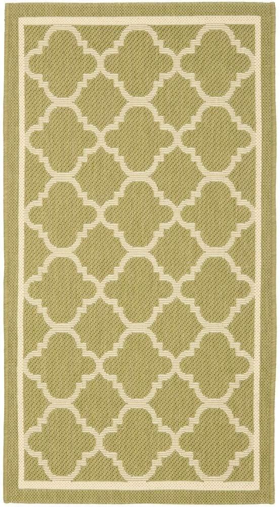 Green and Beige Rectangular Synthetic Outdoor Area Rug