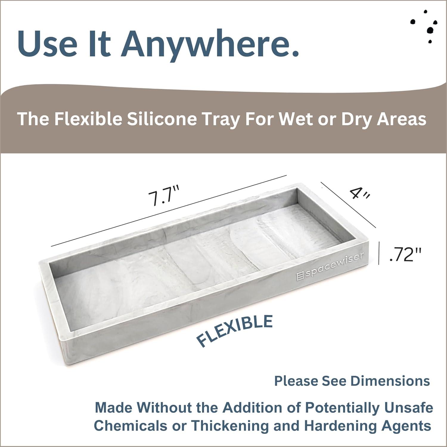 Spacewiser Countertop Vanity Tray Marble Silicone Bath Accessories Set, Marble Design