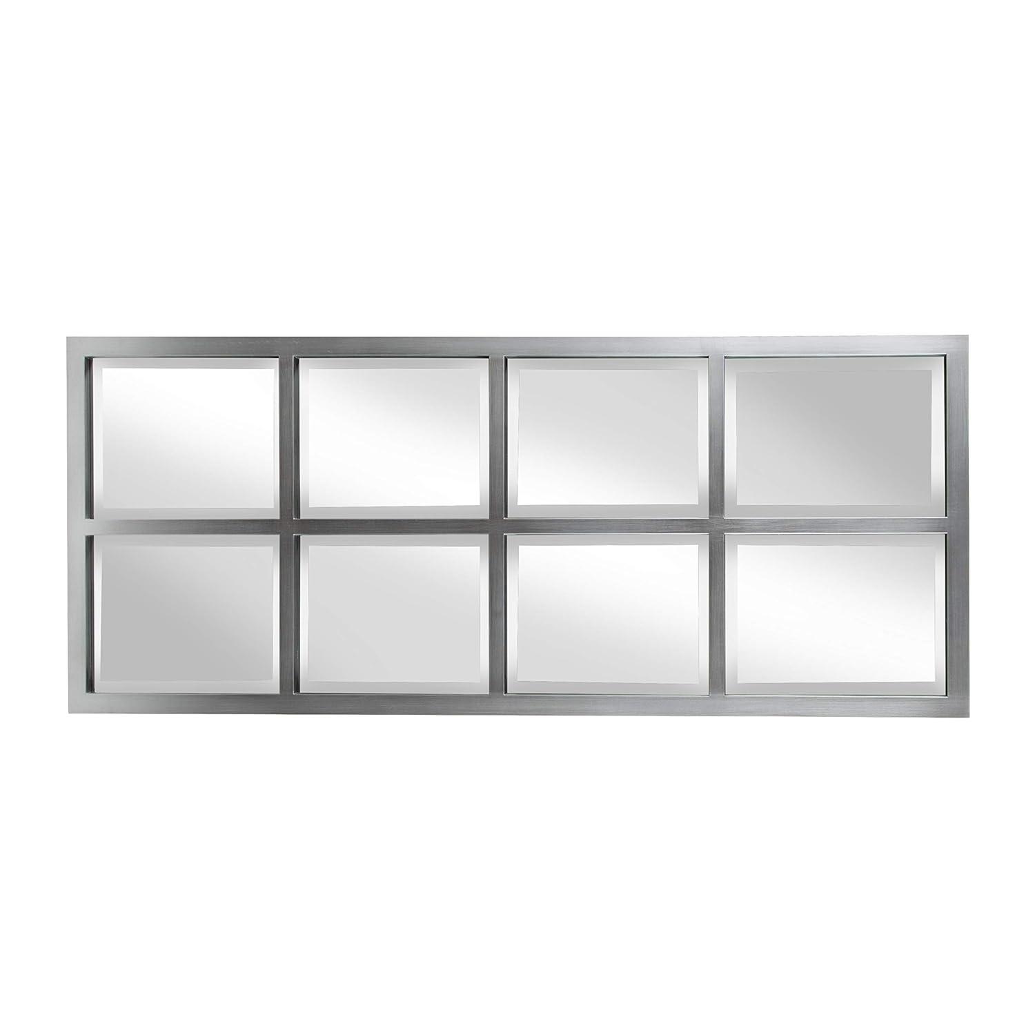 17" x 42" Stryker Windowpane Framed 8-Pane Wall Mirror Silver - Kate and Laurel: Beveled, Easy Mount