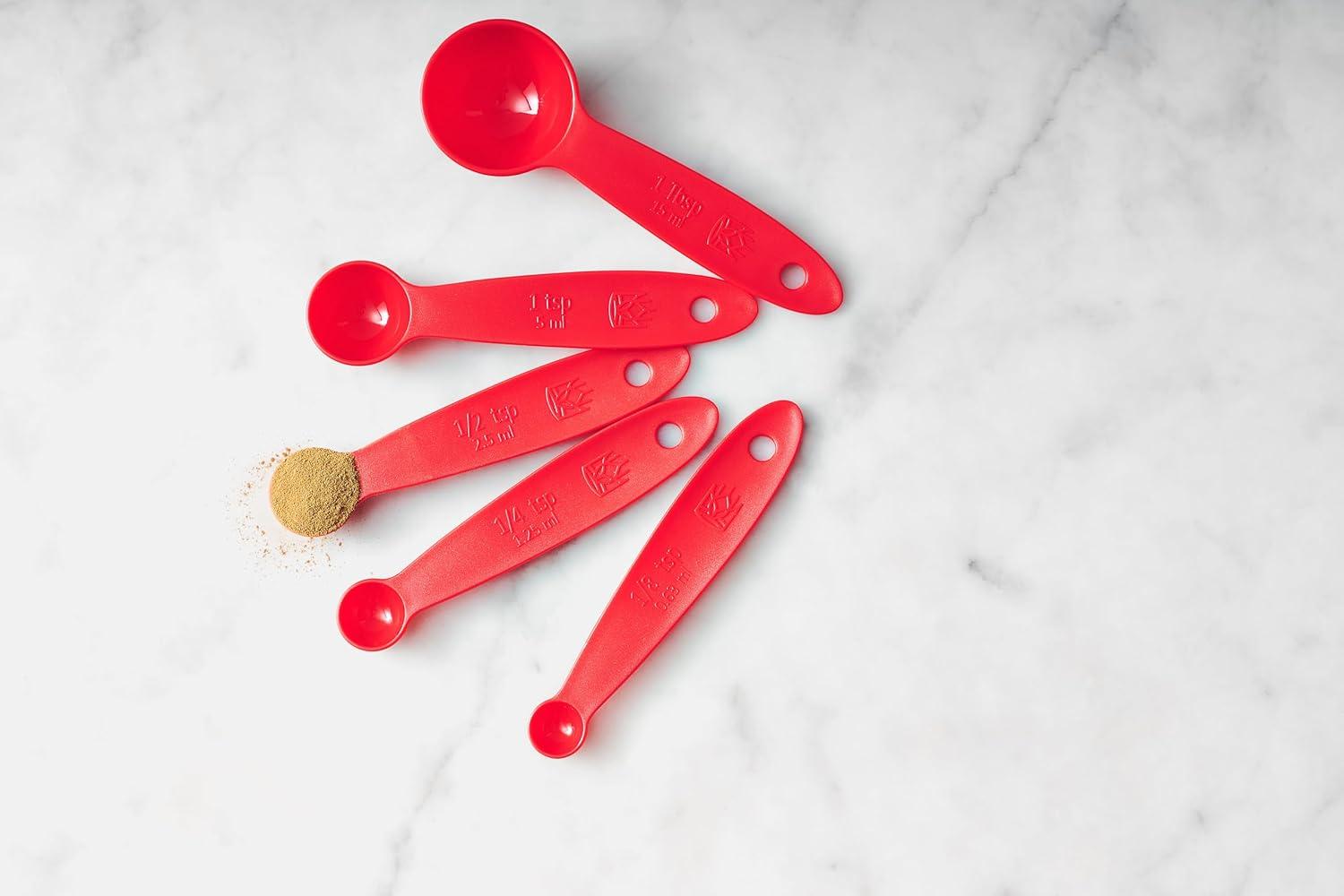 Red BPA-Free Plastic 5-Piece Measuring Spoon Set