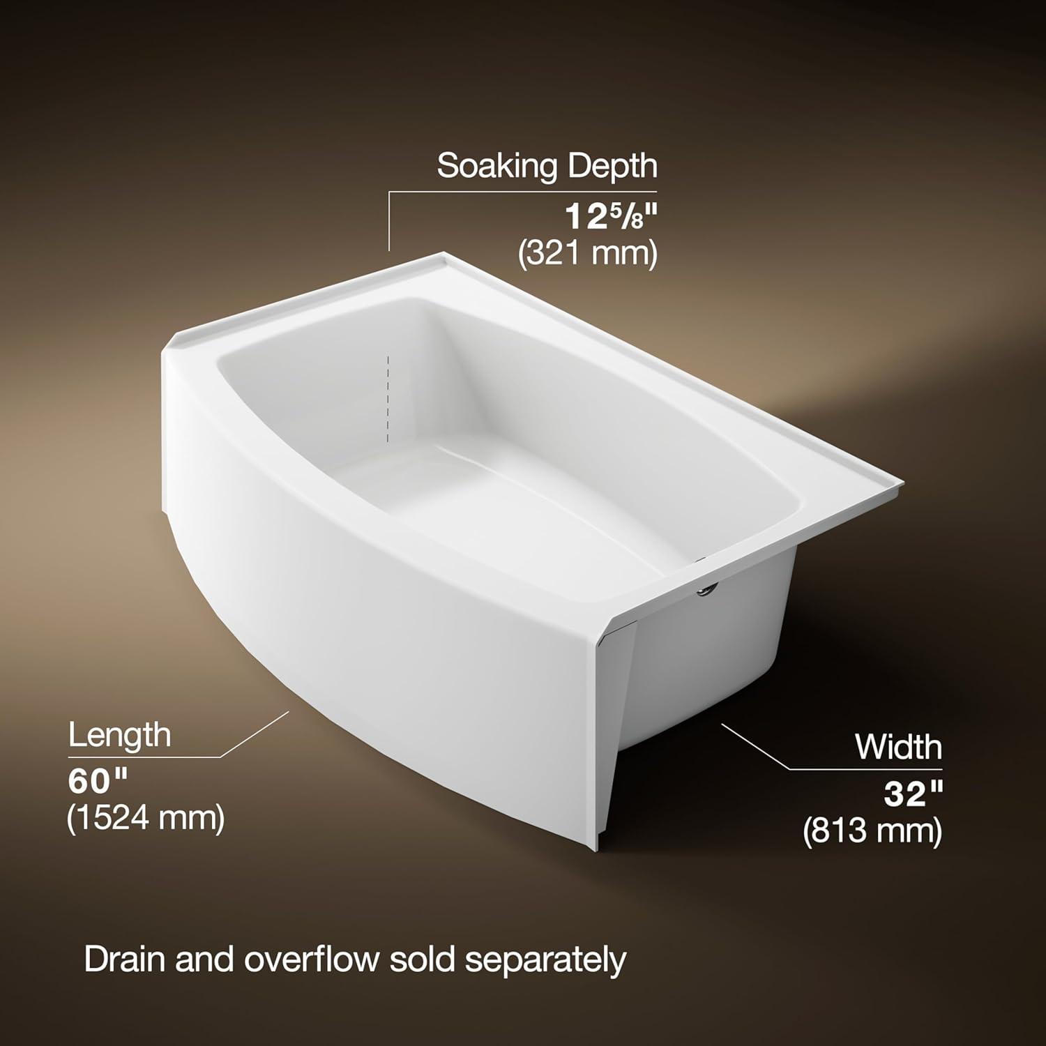 Expanse 60" x 38" Curved Integral Apron Bathtub