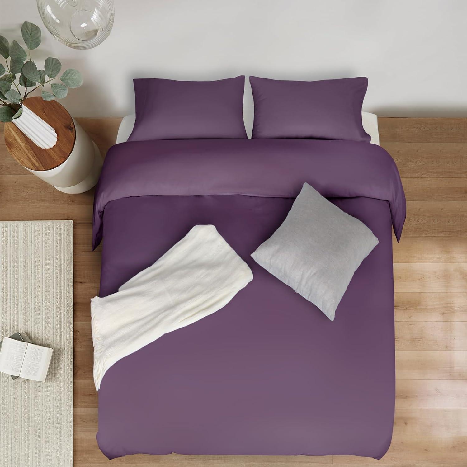 Nestl 3pc Duvet Cover Set, Luxury Microfiber Duvet Cover King with Pillow Shams, Purple Eggplant