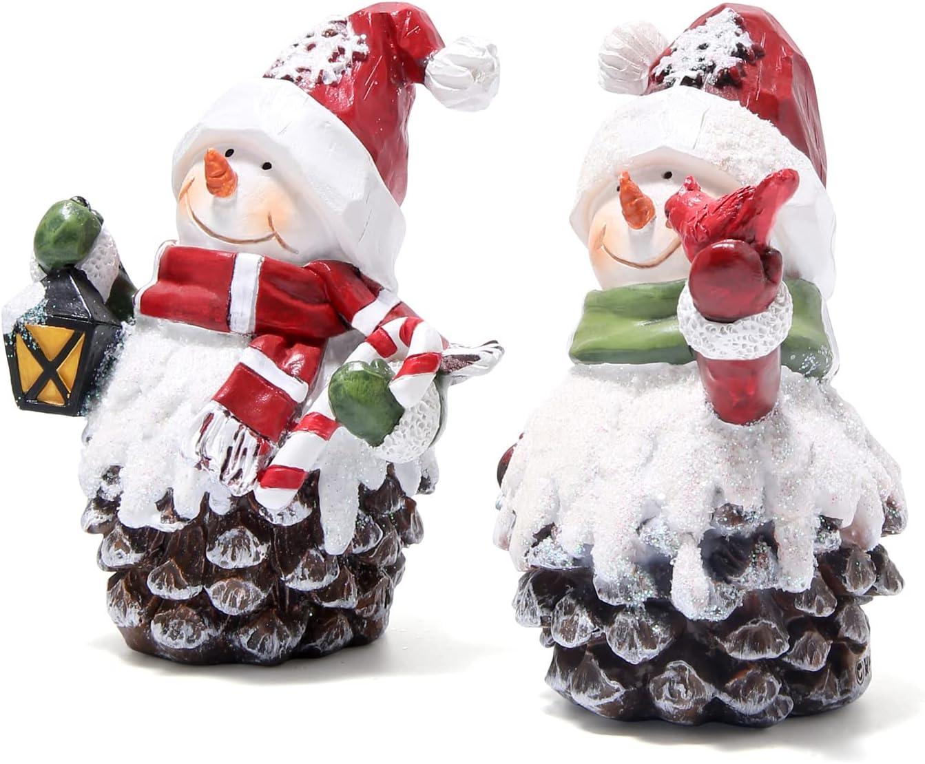 Hodao Christmas Snowman Decorations Indoor Home Decor Christmas Snowman Figurines Table Decorations Cute Christmas Snowman Gifts Handmade Resin Winter Indoor Decorations