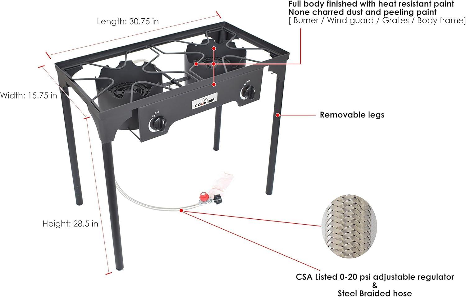 High Pressure Black Steel 2-Burner Outdoor Camping Stove