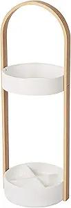 Bellwood Modern White-Natural Wood & Steel Freestanding Umbrella Stand