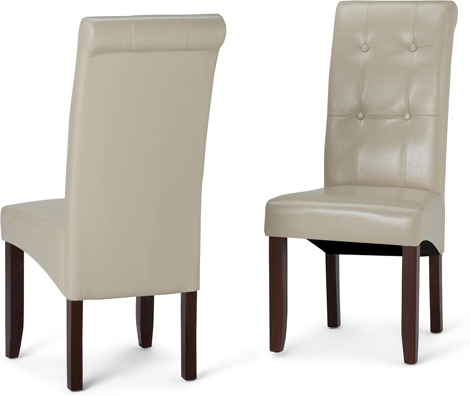 Satin Cream Faux Leather Upholstered Parsons Side Chair, High Back