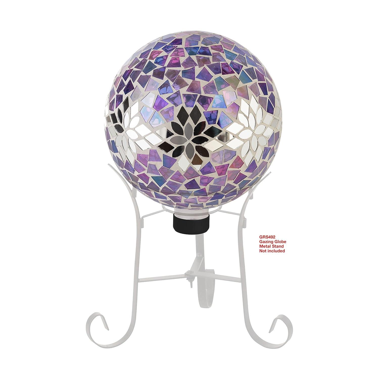 Alpine Corporation 10" Glass Mosaic Floral Gazing Globe, Purple/Silver