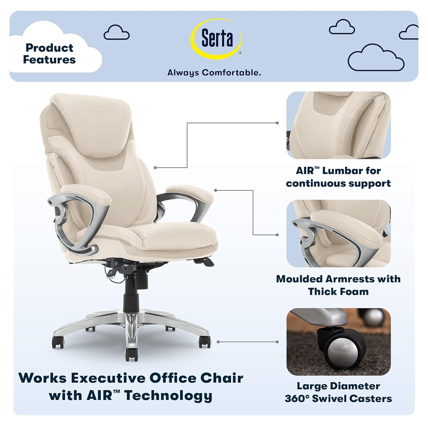 Serta Bryce Executive Office Chair with Patented AIR Lumbar Technology and Layered Body Pillows