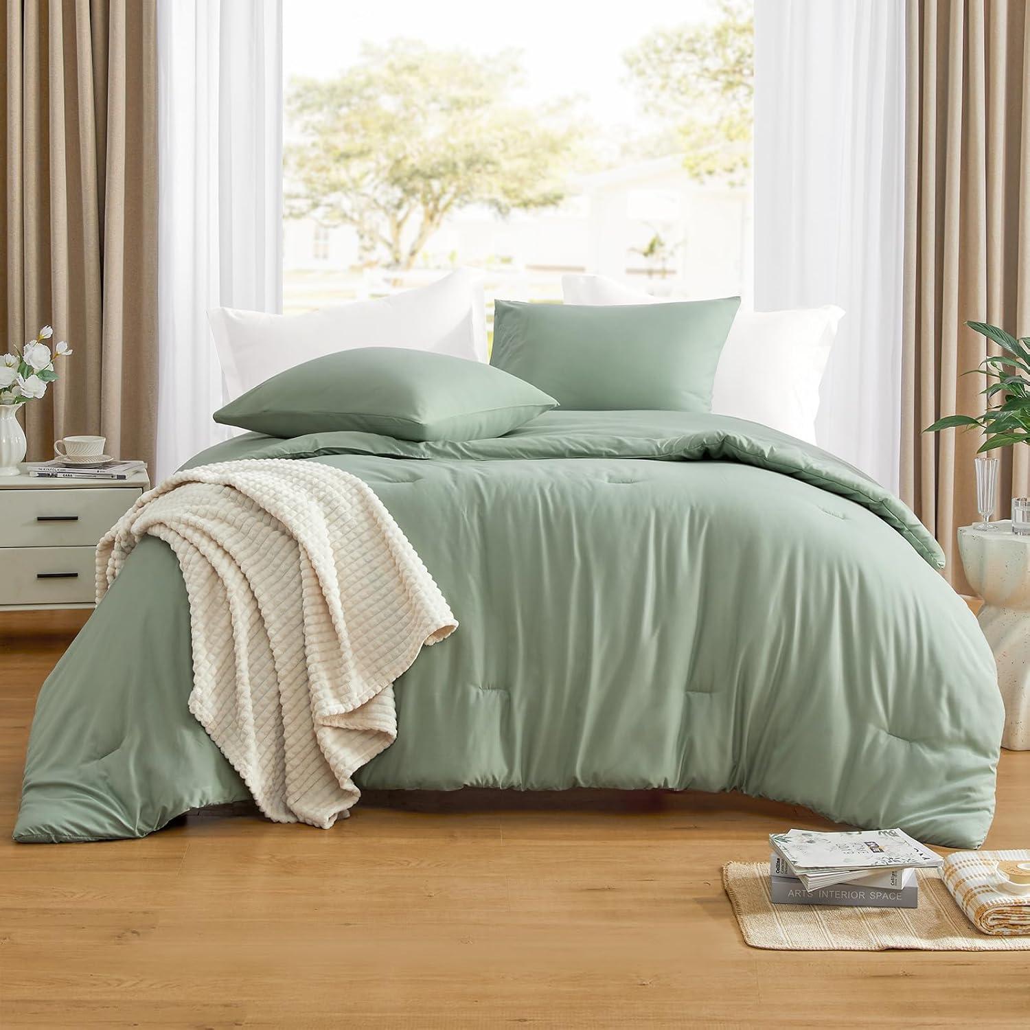 Sage Green Queen Microfiber Down Alternative Comforter Set