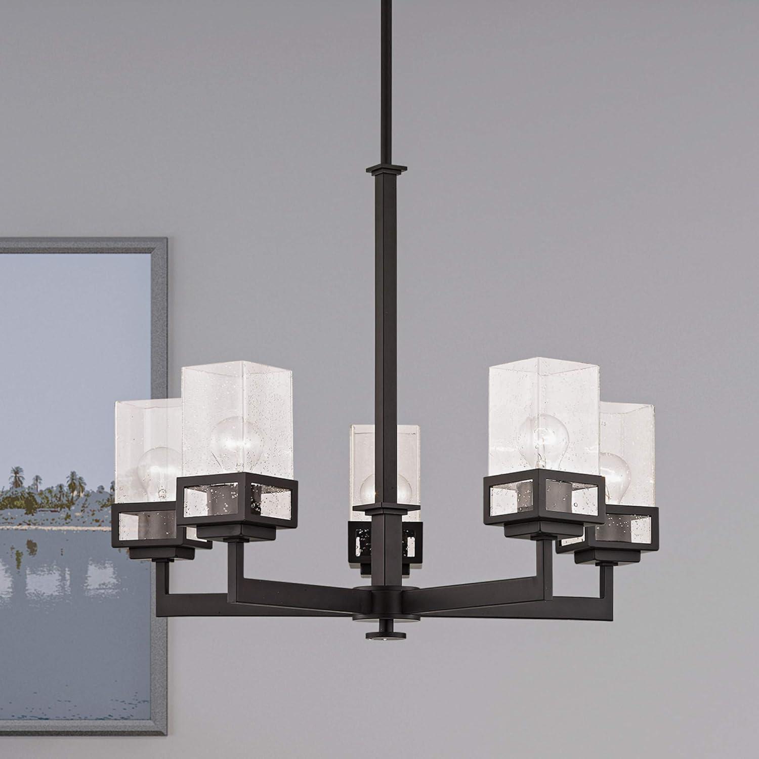 Elegant Polished Chrome 5-Light Chandelier with Seeded Glass Shades