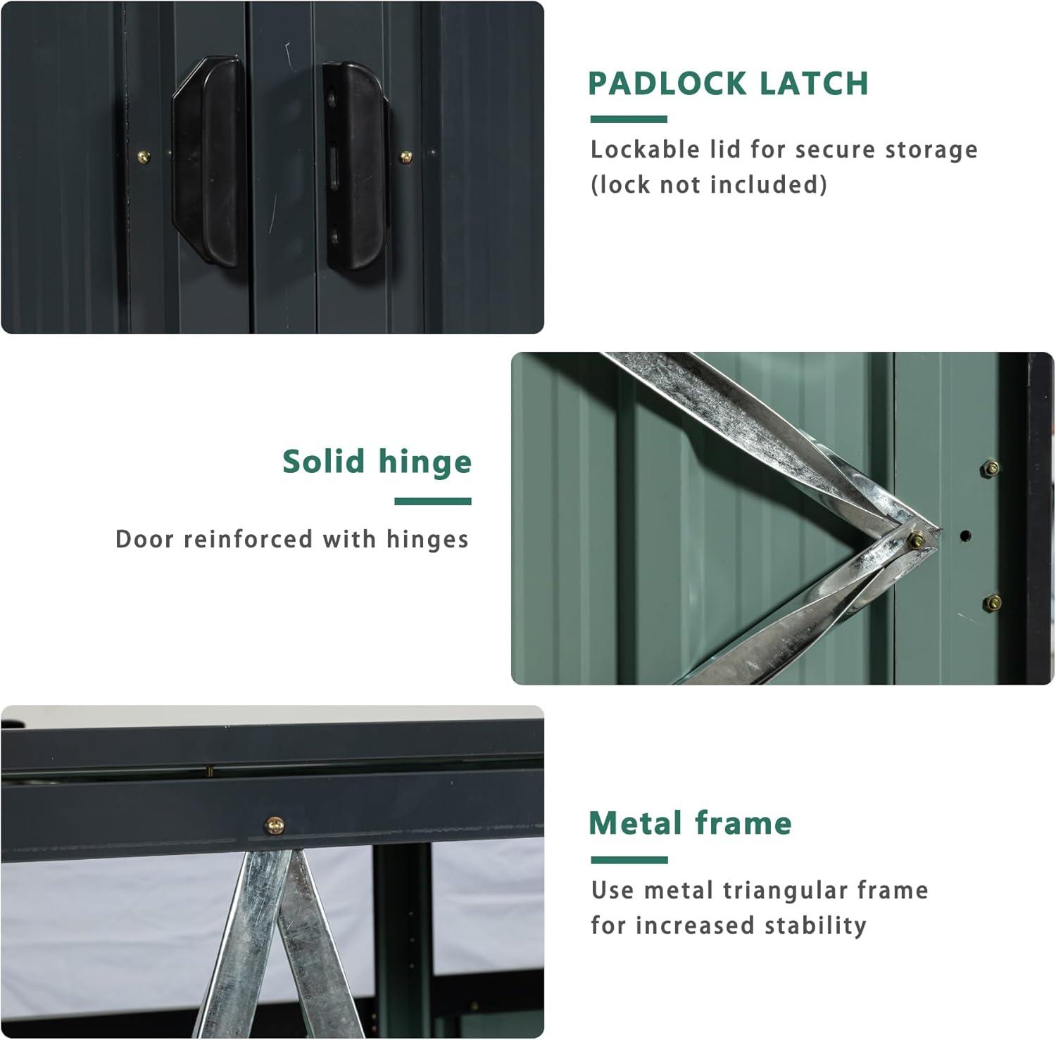 HLILish Garbage Bin Shed Stores 3 Trash Cans Metal Outdoor Bin Shed For Garbage Storage,Stainless Galvanized Steel, Bin Shed For Garden Yard Lawn