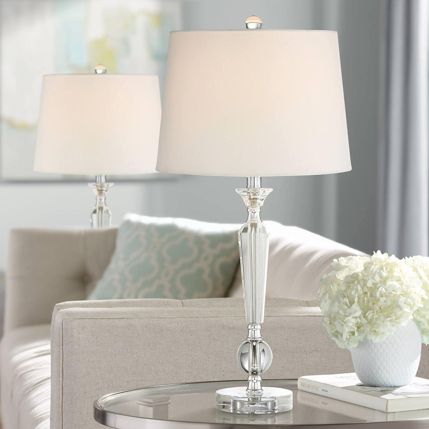 Vienna Crystal Candlestick Table Lamps with Off-White Drum Shades