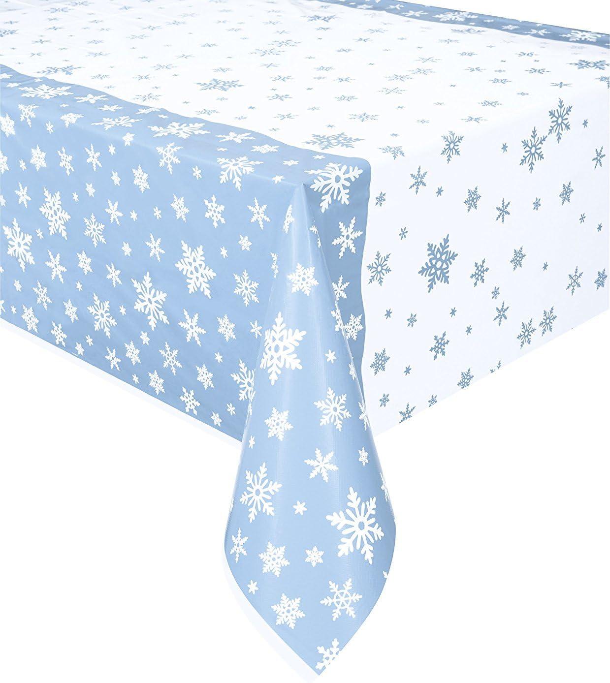 Blue and White Snowflakes Rectangular Plastic Tablecloth