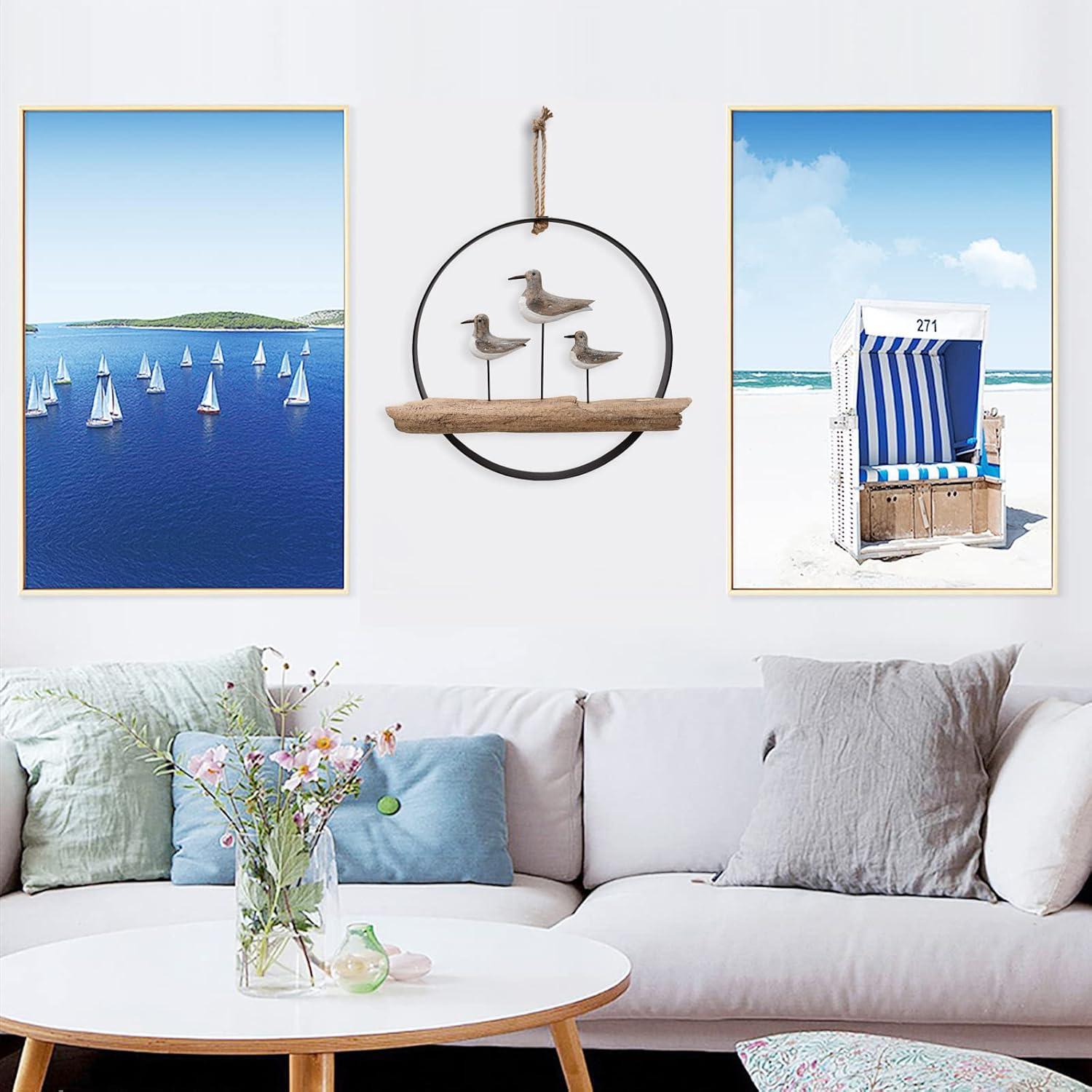 Rustic Wood and Metal Seagull Wall Hanging Decor