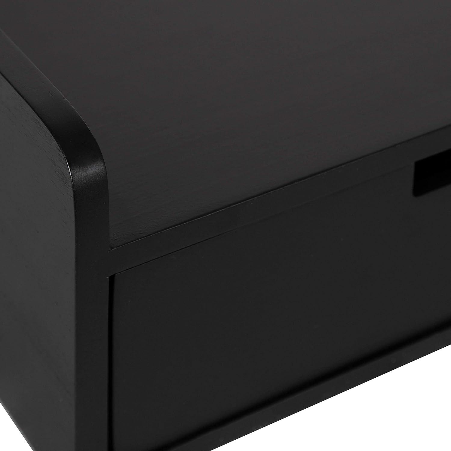 Sleek Black Wood and Metal Floating Console Desk with Storage