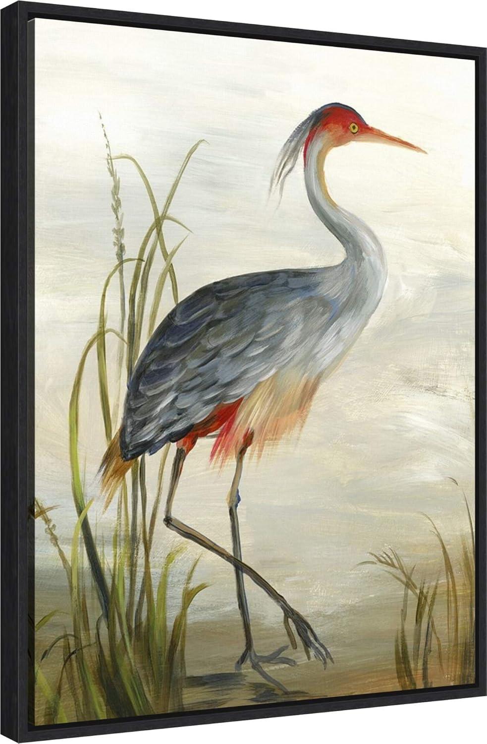 Grey Heron Vertical Canvas Print with Black Frame