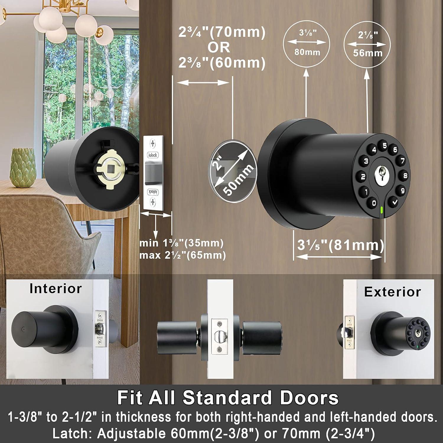 Keypad Door Handle With Key, Keyless Code Entry Lock, Automatic Lock, 50 User Codes, Easy To Install, Suitable For Home, Office, Hotel, Bedroom, Garage, No Door Latch