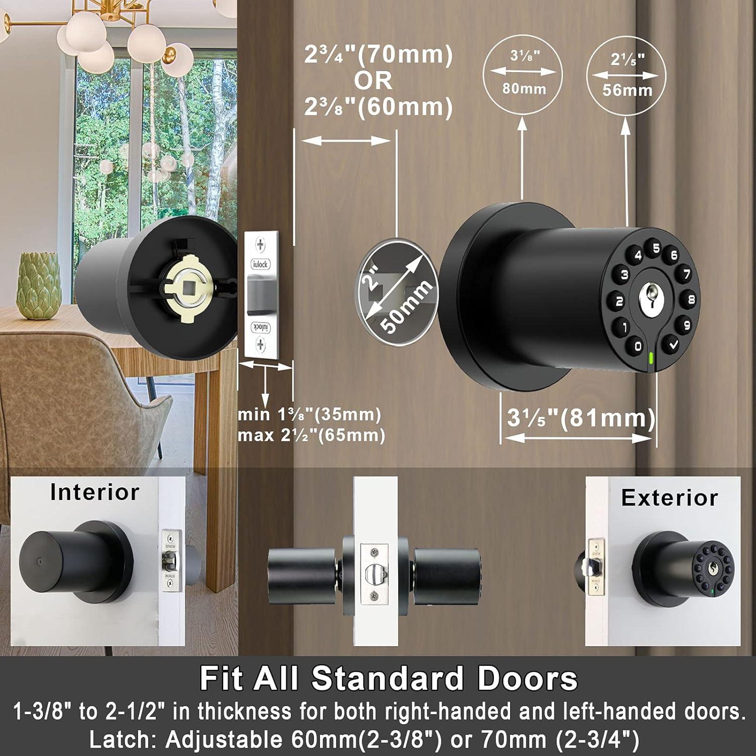 Keypad Door Handle With Key, Keyless Code Entry Lock, Automatic Lock, 50 User Codes, Easy To Install, Suitable For Home, Office, Hotel, Bedroom, Garage, No Door Latch