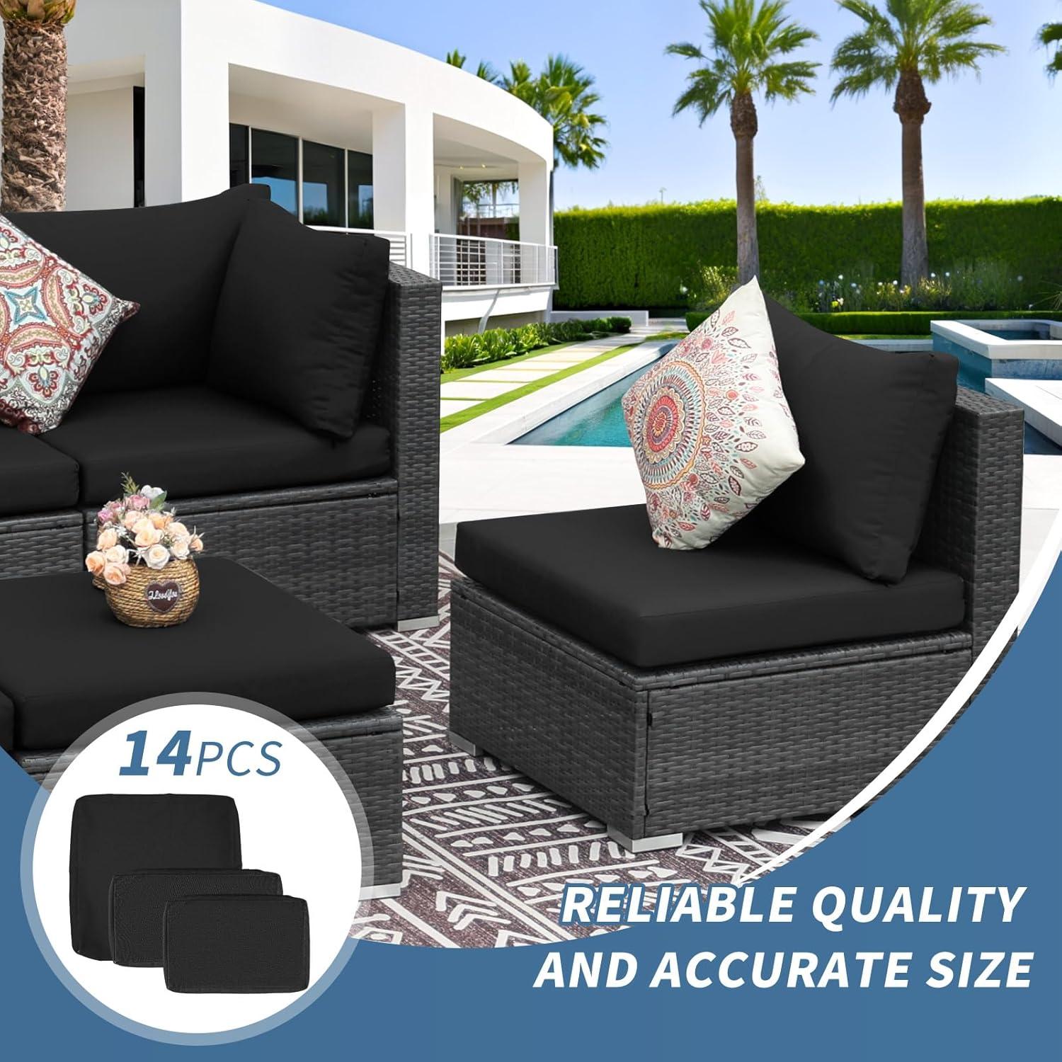 Black Olefin Outdoor Sofa Cushion Covers Set, 27x27 Inch