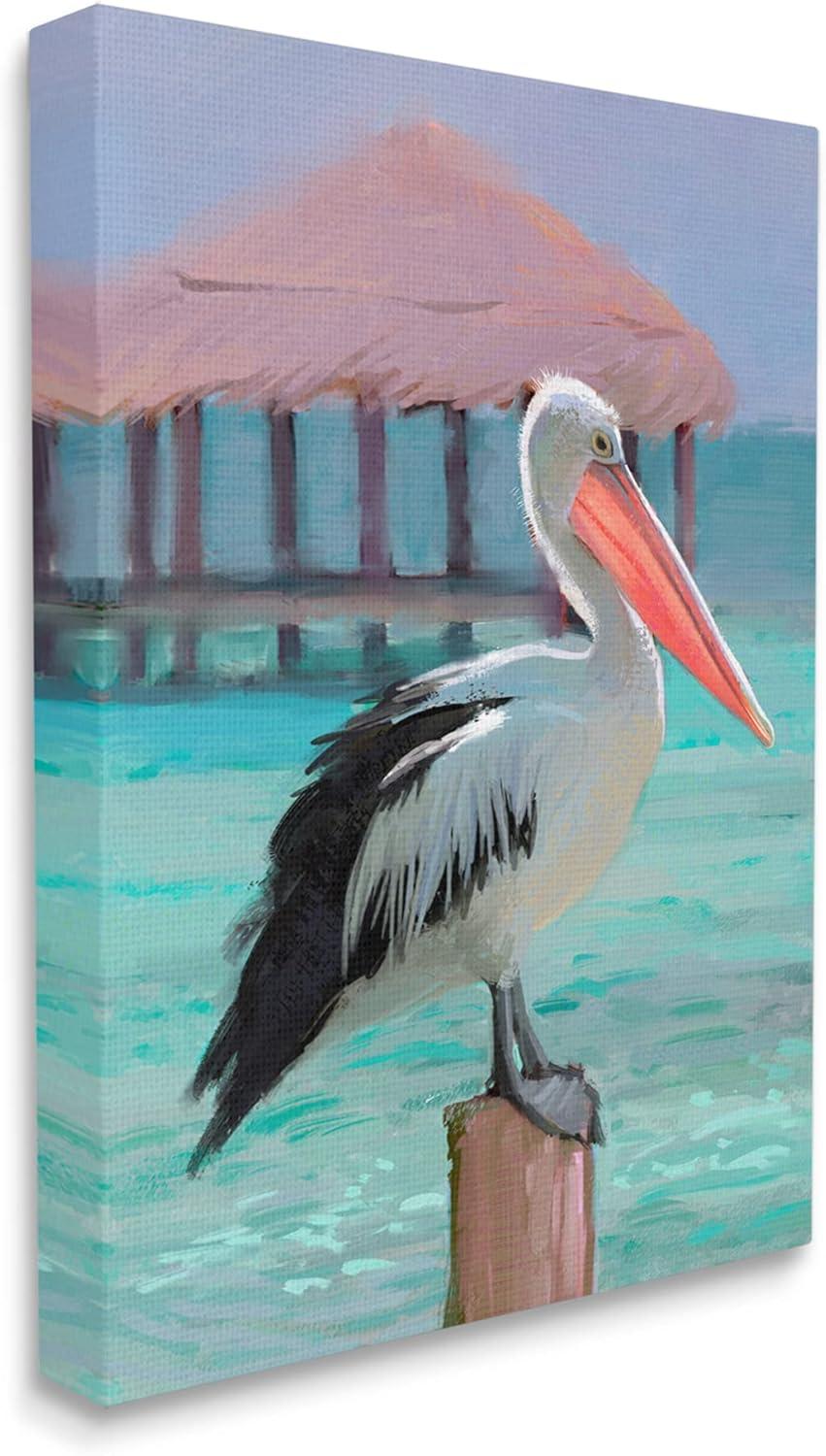 Stupell Industries Tropical Perched Pelican Painting Gallery Wrapped Canvas Print Wall Art, Design by Ziwei Li
