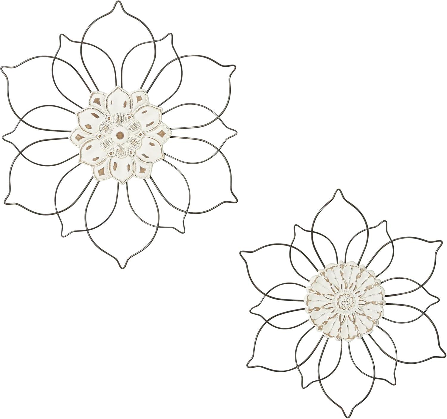 DecMode Black Metal Floral Wall Decor (2 Count)