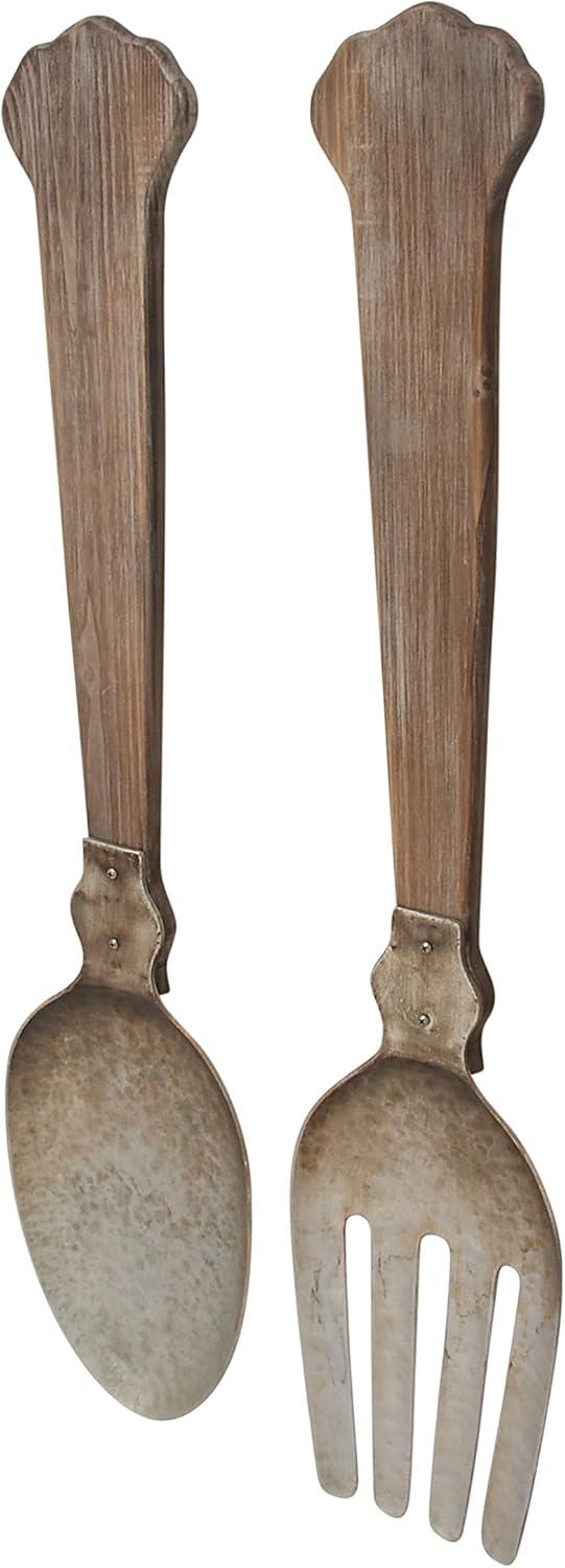 Rustic Brown Wood and Metal Utensil Wall Art Set