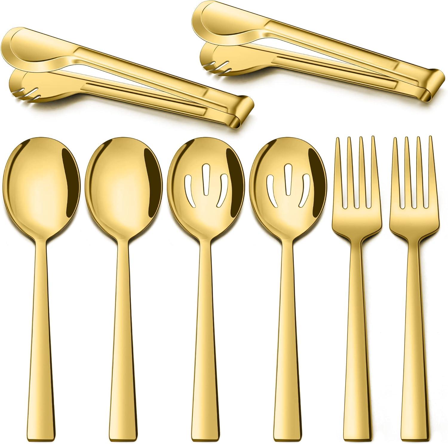 Gold Stainless Steel 8-Piece Serving Utensils Set