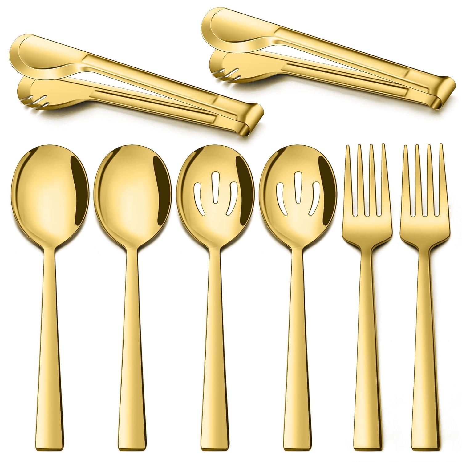 8-Piece Stainless Steel Serving Utensils Set - Includes Spoons, Forks, Tongs, Ideal For Weddings, Buffets, And Daily Use (Set of 8)