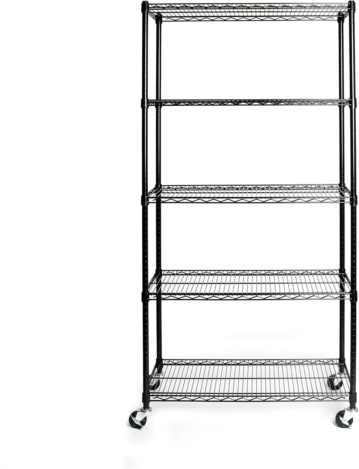 36" W 5-Tier NSF-Certified Steel Shelving with Wheels