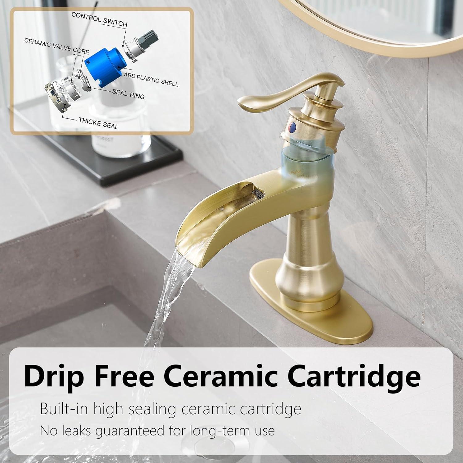 Brushed Gold Waterfall Single Handle Bathroom Faucet