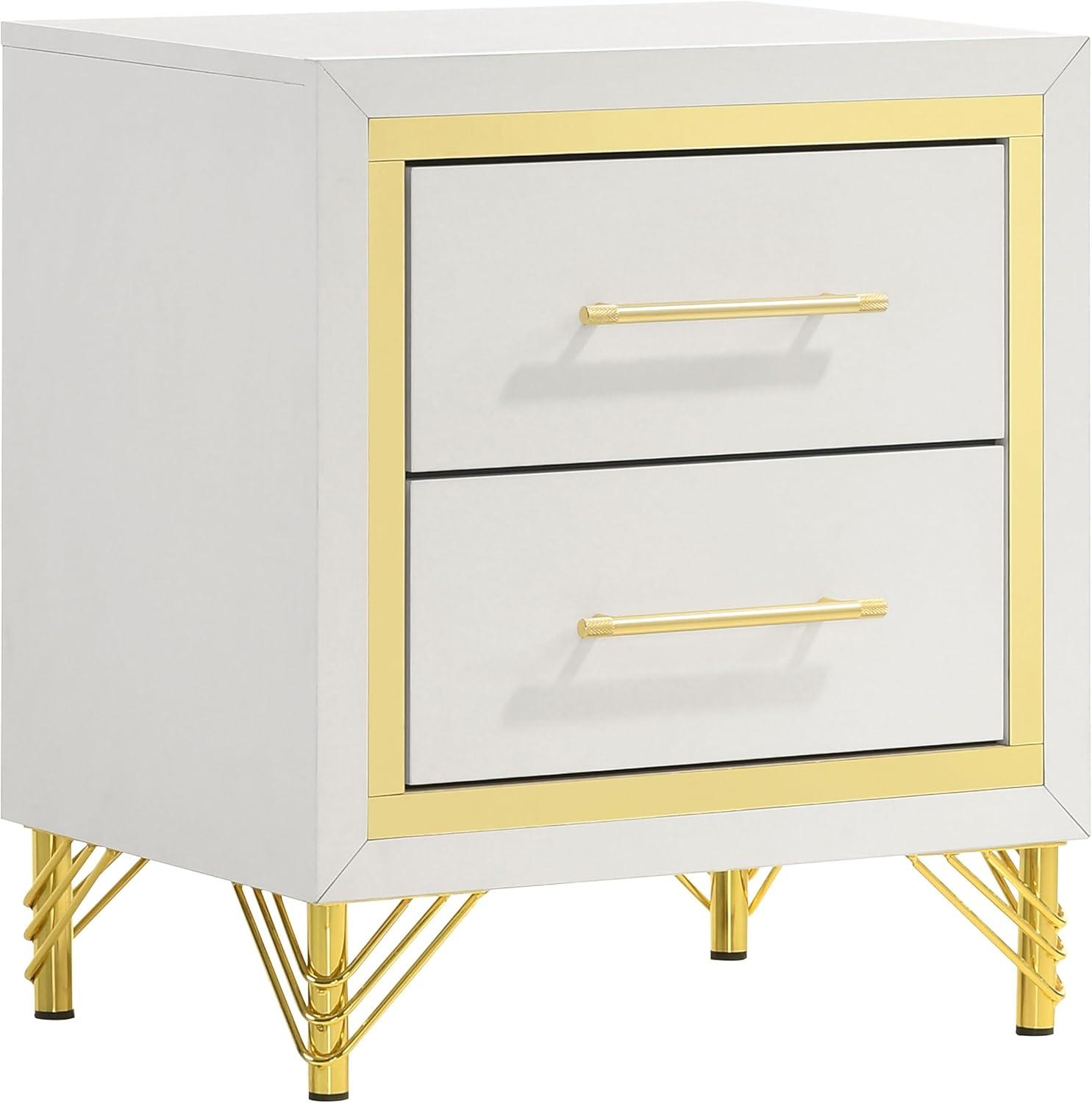 Coaster Lucia Modern 2-drawer Wood Nightstand Bedside Table White and Gold