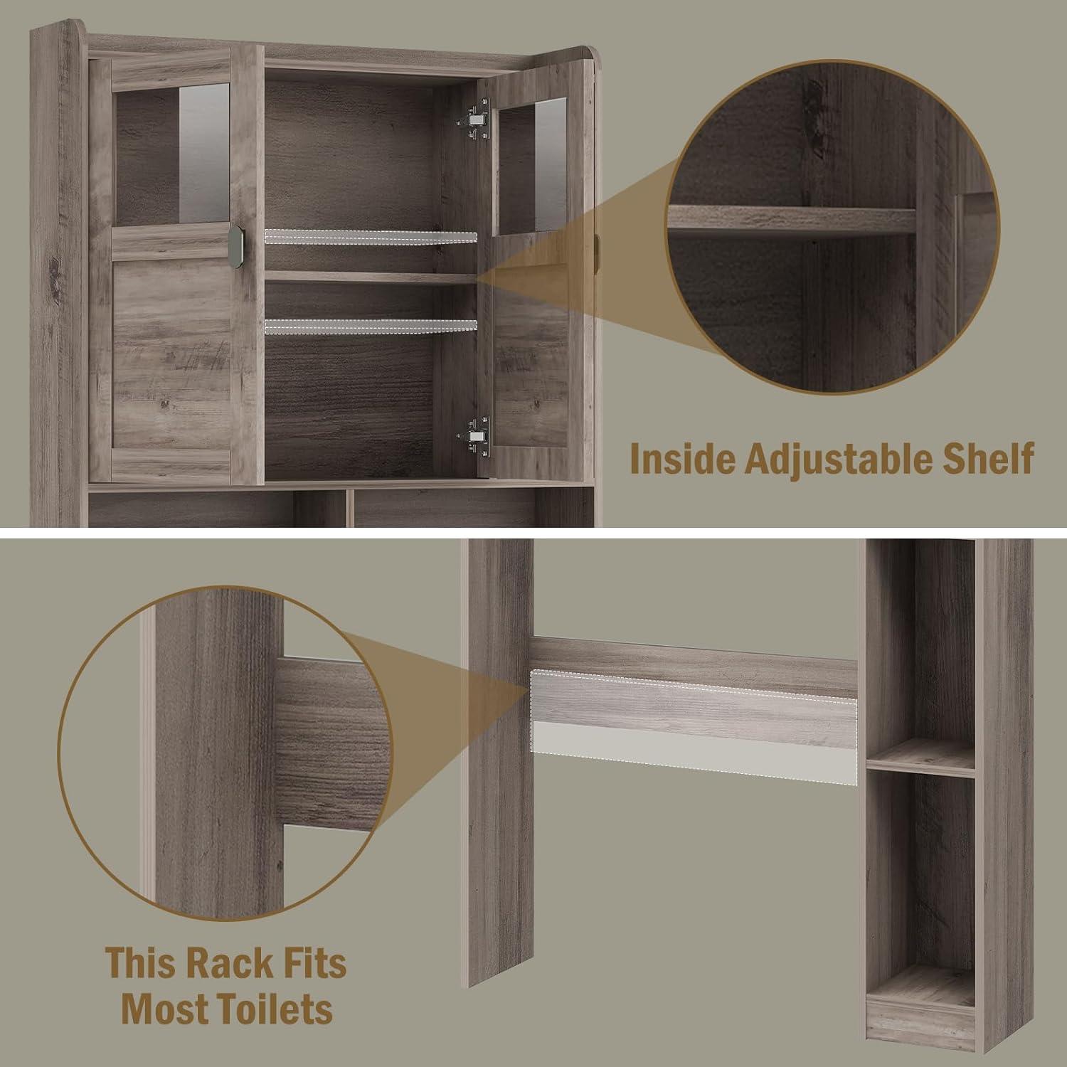 Bathroom Shelf Over Toilet with Glass Doors and Adjustable Shelves